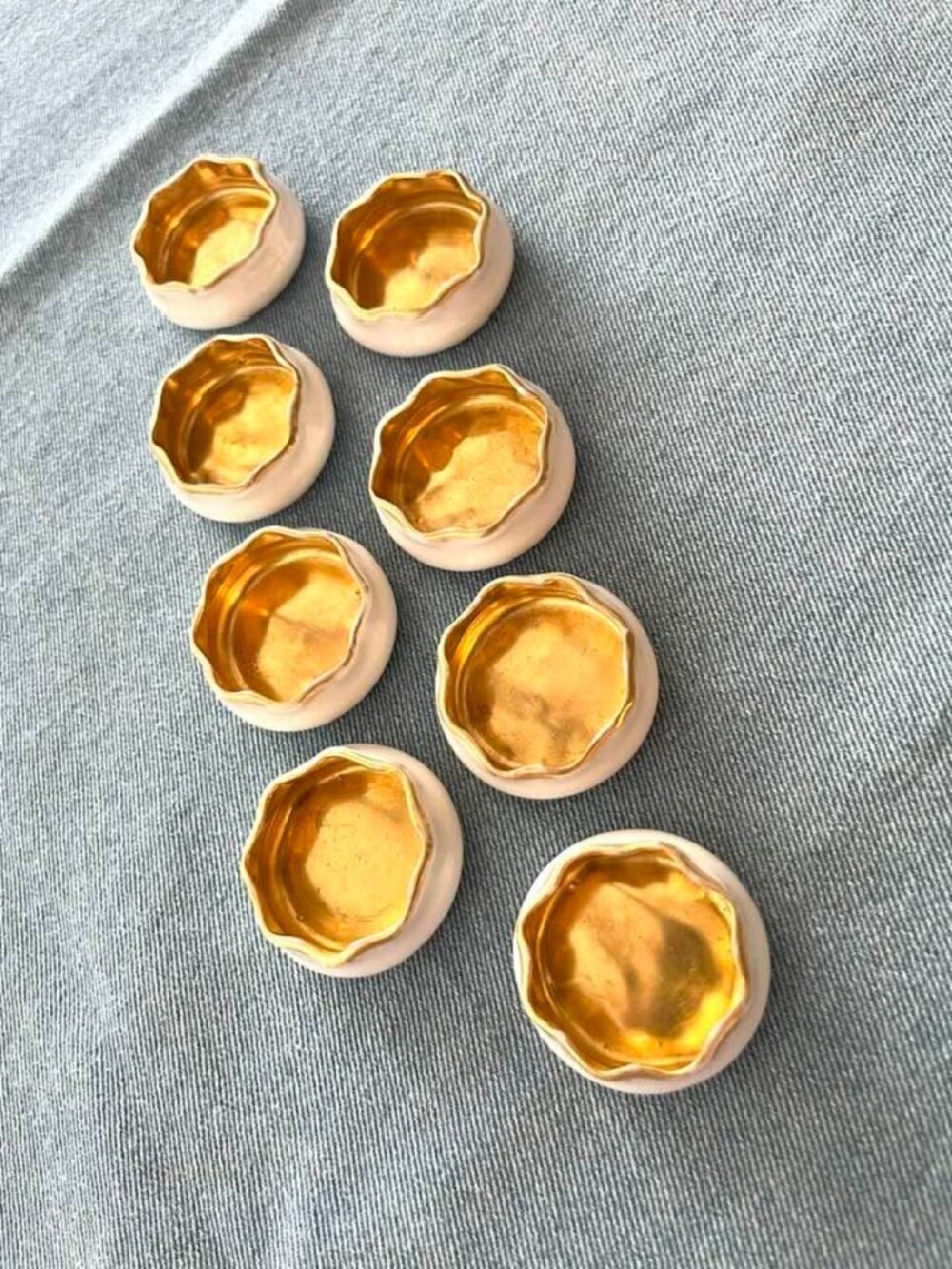 Antique Belleek Ceramic & Gold Salt Cellars, set of 8